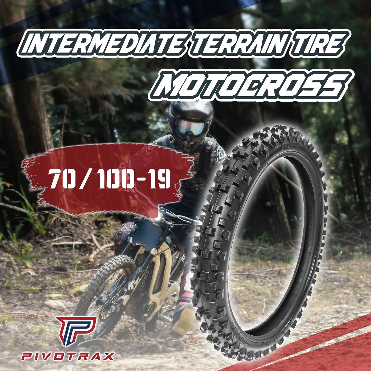 PIVOTRAX E-Bike Tire - Size: 70/100-19 Position: Front Compatible with: Surron, Talaria, Eride Pro